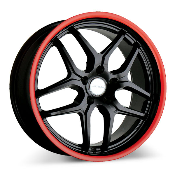 Ace Alloy Vertex D659 Black with Red Lip Center Cap