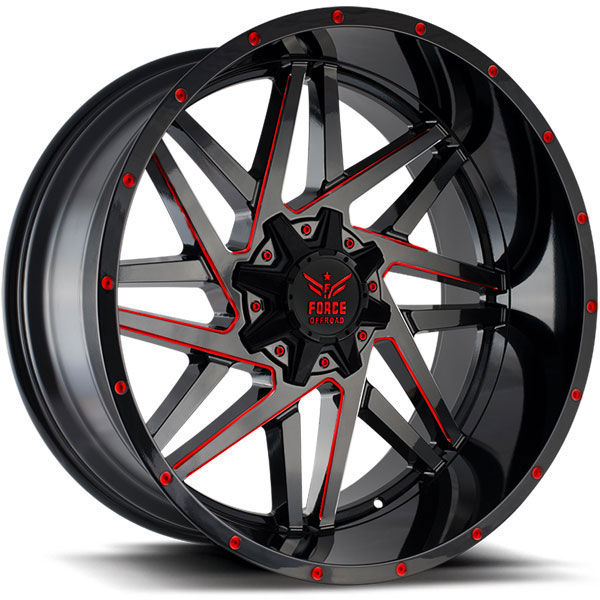 Force Off-Road F01 Gloss Black with Red Milled Spokes Center Cap