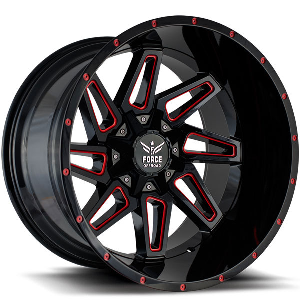 Force Off-Road F02 Black with Red Milled Spokes Center Cap