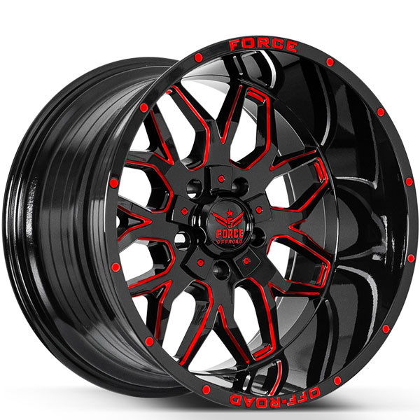 Force Off-Road F30 Gloss Black with Red Milled Spokes Center Cap