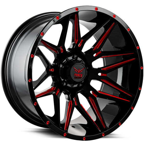 Force Off-Road F34 Gloss Black with Red Milled Spokes Center Cap