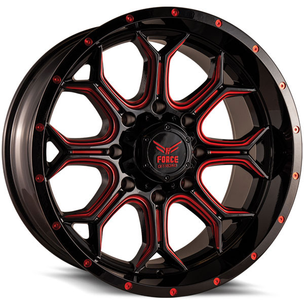 Force Off-Road F42 Gloss Black with Red Milled Spokes Center Cap