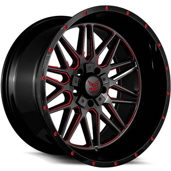 Force Off-Road F44 Gloss Black with Red Milled Spokes Center Cap