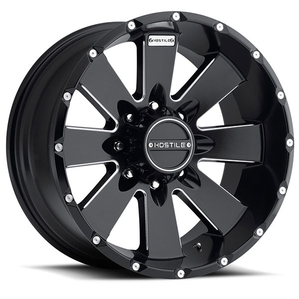 Hostile H100 Moab Blade Cut Satin Black with Milled Accents 8 Lug Center Cap