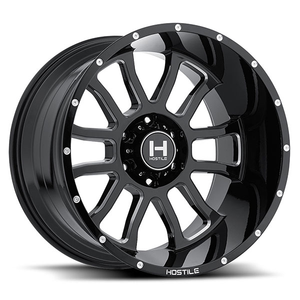 Hostile H107 Gauntlet Blade Cut Satin Black with Milled Accents 8 Lug Center Cap