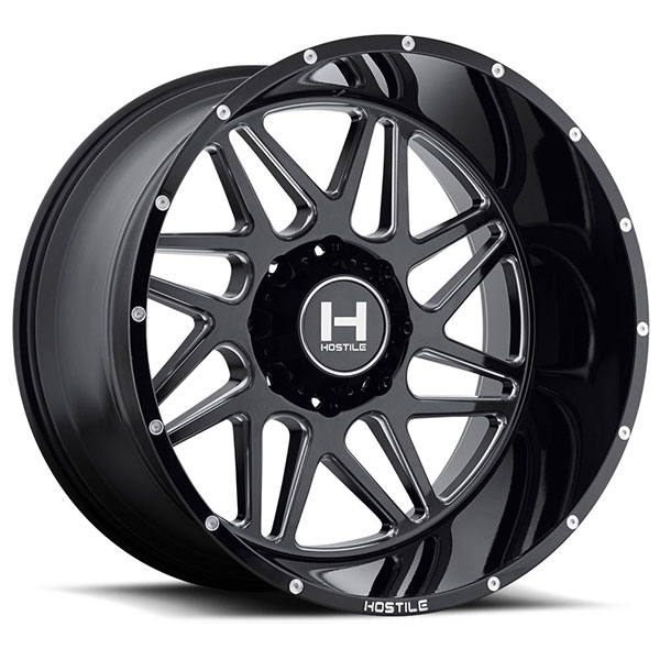 Hostile H108 Sprocket Blade Cut Satin Black with Milled Accents 8 Lug Center Cap