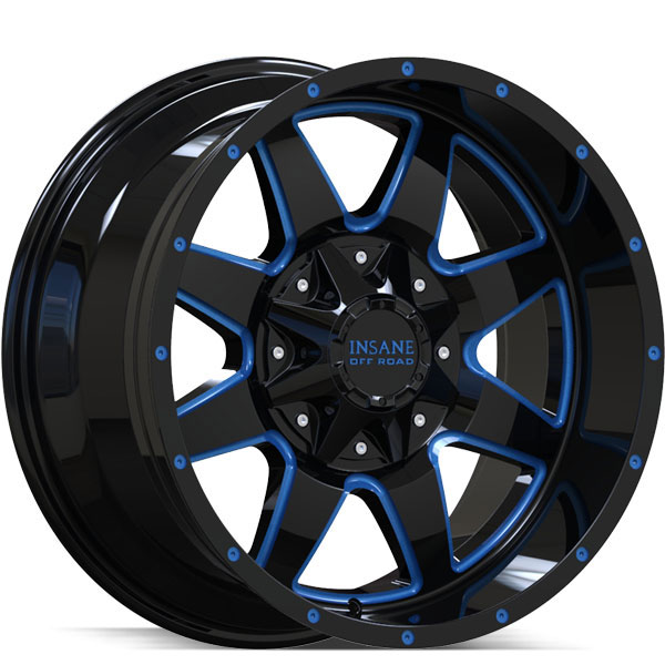 Insane Off-Road IO-04 Gloss Black with Blue Milled Spokes Center Cap