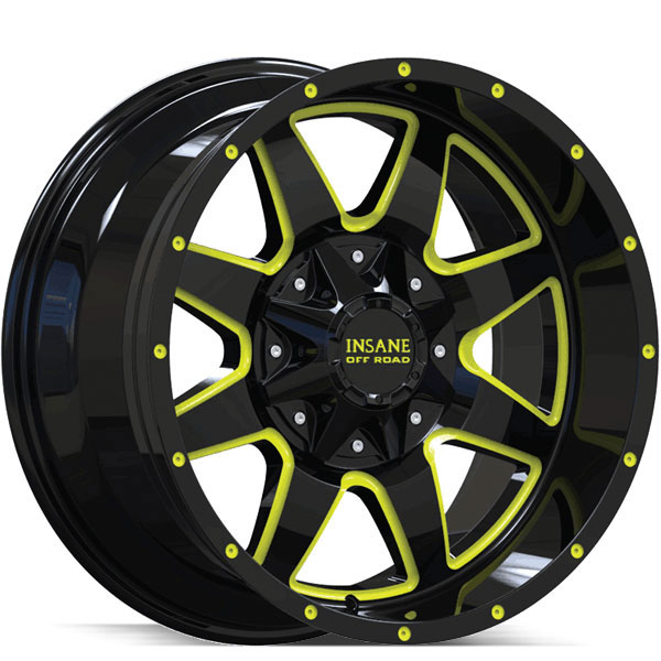 Insane Off-Road IO-04 Gloss Black with Yellow Milled Spokes Center Cap