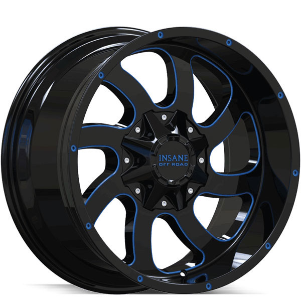 Insane Off-Road IO-05 Gloss Black with Blue Milled Spokes Center Cap