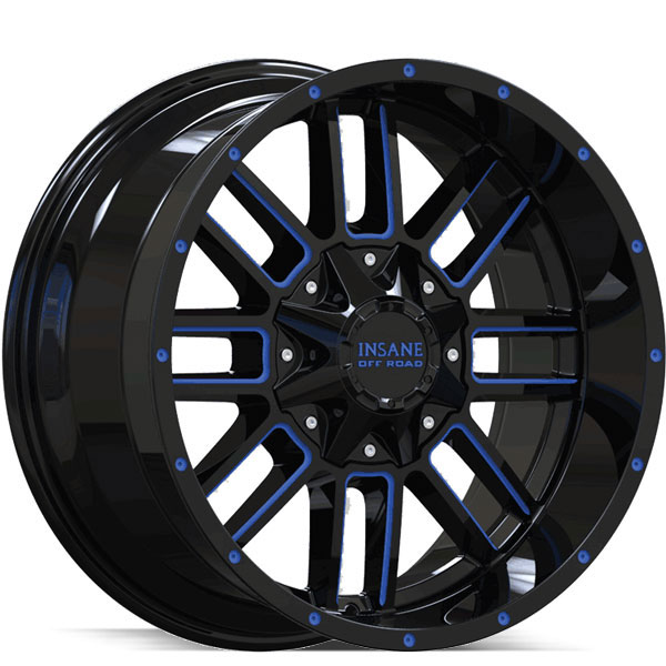 Insane Off-Road IO-07 Gloss Black with Blue Milled Spokes Center Cap