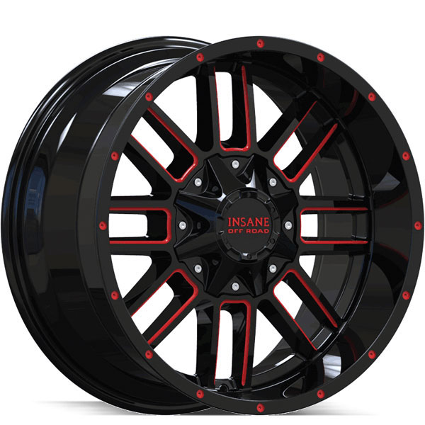 Insane Off-Road IO-07 Gloss Black with Red Milled Spokes Center Cap