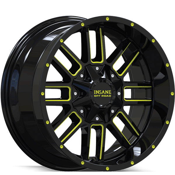 Insane Off-Road IO-07 Gloss Black with Yellow Milled Spokes Center Cap