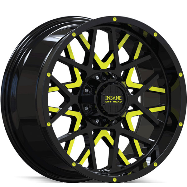 Insane Off-Road IO-10 Gloss Black with Yellow Milled Spokes Center Cap