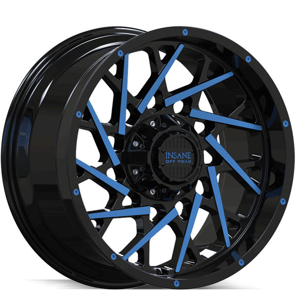 Insane Off-Road IO-11 Gloss Black with Blue Milled Spokes Center Cap