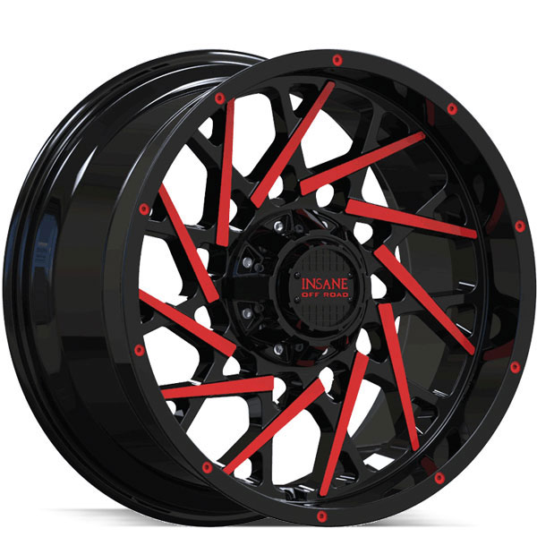 Insane Off-Road IO-11 Gloss Black with Red Milled Spokes Center Cap