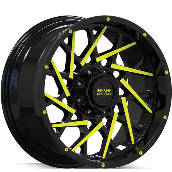 Insane Off-Road IO-11 Gloss Black with Yellow Milled Spokes Center Cap