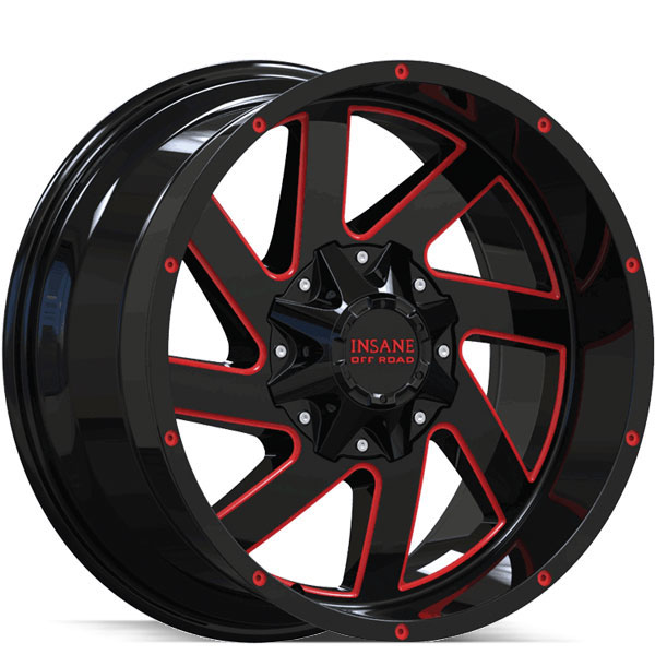 Insane Off-Road IO-12 Gloss Black with Red Milled Spokes Center Cap