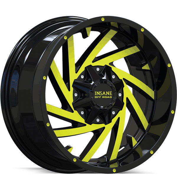 Insane Off-Road IO-13 Gloss Black with Yellow Face Center Cap