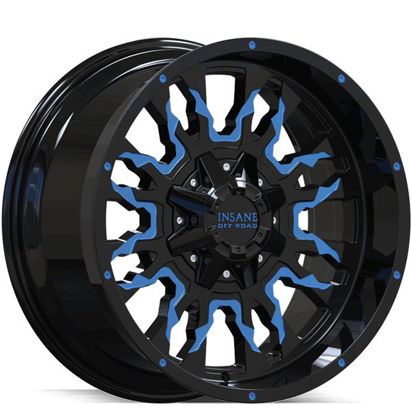 Insane Off-Road IO-14 Gloss Black with Blue Milled Spokes Center Cap