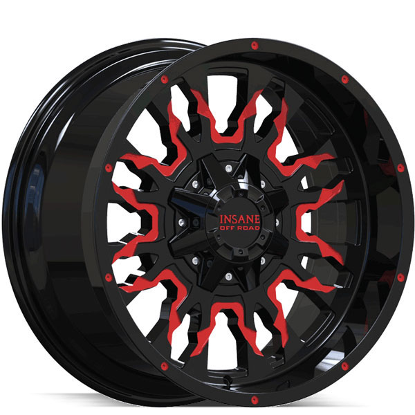 Insane Off-Road IO-14 Gloss Black with Red Milled Spokes Center Cap