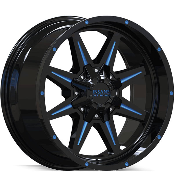 Insane Off-Road IO-15 Gloss Black with Blue Milled Spokes Center Cap