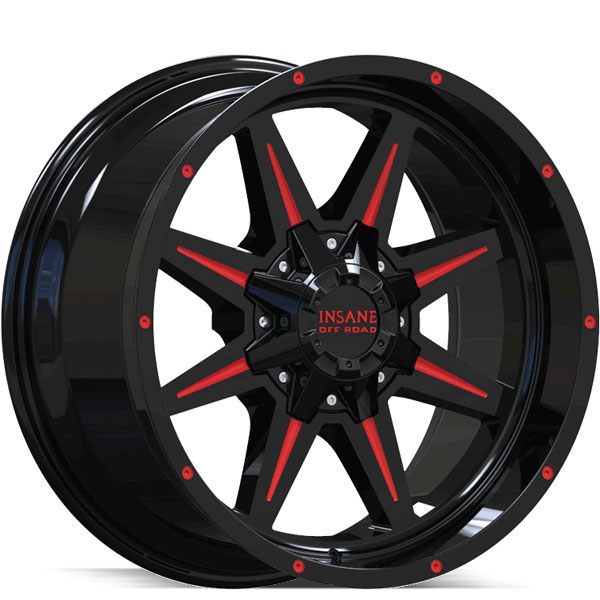 Insane Off-Road IO-15 Gloss Black with Red Milled Spokes Center Cap