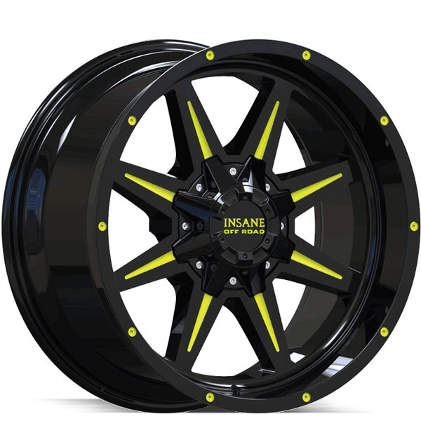 Insane Off-Road IO-15 Gloss Black with Yellow Milled Spokes Center Cap