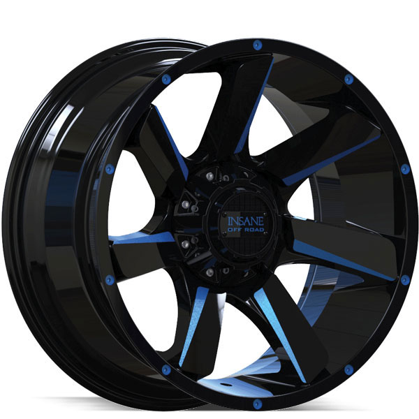 Insane Off-Road IO-17 Gloss Black with Blue Milled Spokes Center Cap