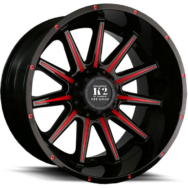 K2 OffRoad K10 Tanker Gloss Black with Red Milled Spokes Center Cap