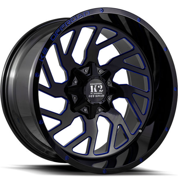 K2 OffRoad K12 Shockwave Gloss Black with Blue Milled Spokes Center Cap