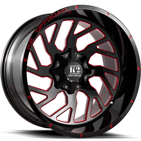 K2 OffRoad K12 Shockwave Gloss Black with Red Milled Spokes Center Cap