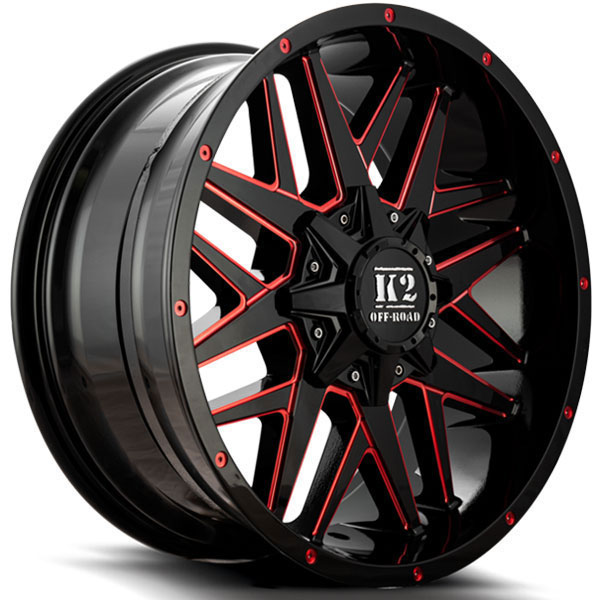 K2 OffRoad K15 Mayhem Gloss Black with Red Milled Spokes Center Cap