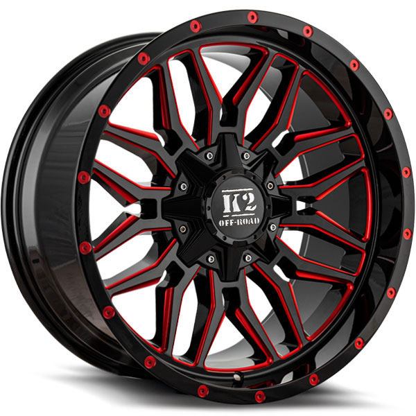 K2 OffRoad K16 Rage Gloss Black with Red Milled Spokes Center Cap