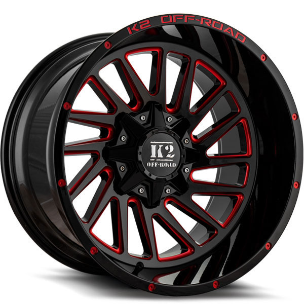 K2 OffRoad K17 Razorback Gloss Black with Red Milled Spokes Center Cap