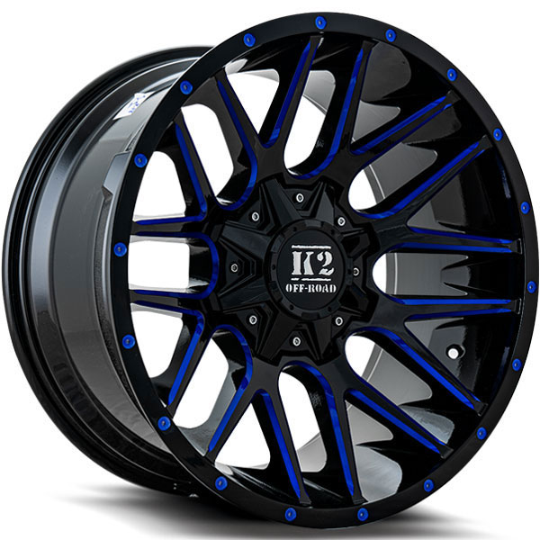 K2 OffRoad K18 Venom Gloss Black with Blue Milled Spokes Center Cap