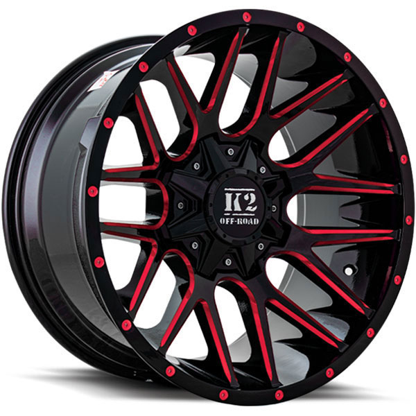 K2 OffRoad K18 Venom Gloss Black with Red Milled Spokes Center Cap