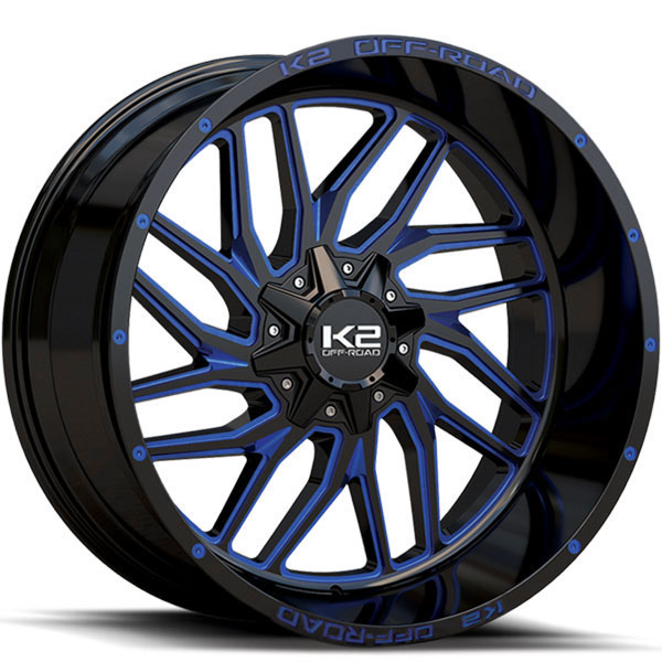 K2 OffRoad K20 Grid-Iron Gloss Black with Blue Milled Spokes Center Cap