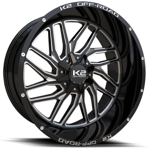 K2 OffRoad K20 Grid-Iron Gloss Black with Milled Spokes Center Cap