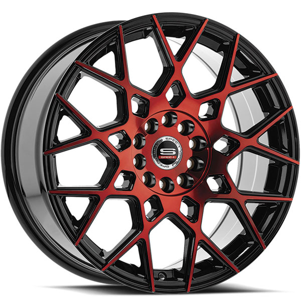 Spec-1 SP-52 Gloss Black with Red Milled Spokes Center Cap