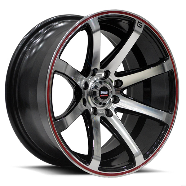 Spec-1 SPT-17 Gloss Black with Machined Face and Red Stripe Center Cap