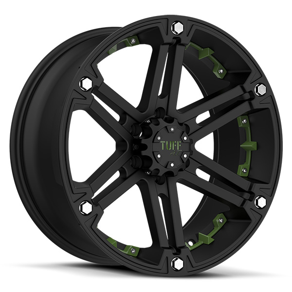 Tuff T01 Flat Black with Green Inserts Center Cap