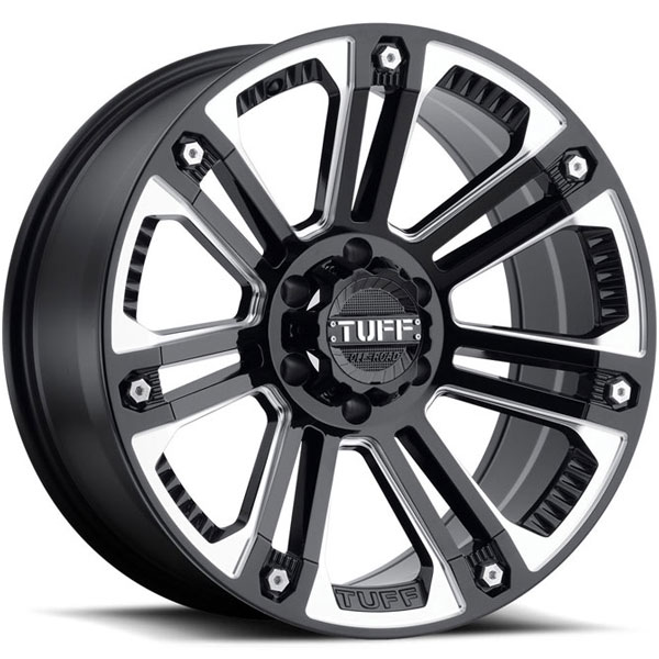 Tuff T22 Gloss Black with Milled Spokes and Stainless Steel Bolts Center Cap