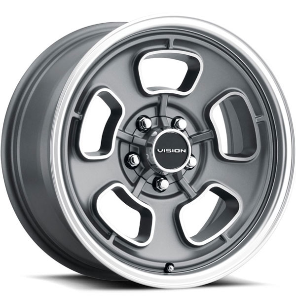 Vision 148 Shift Satin Grey with Machined Face and Lip 5 Lug Center Cap